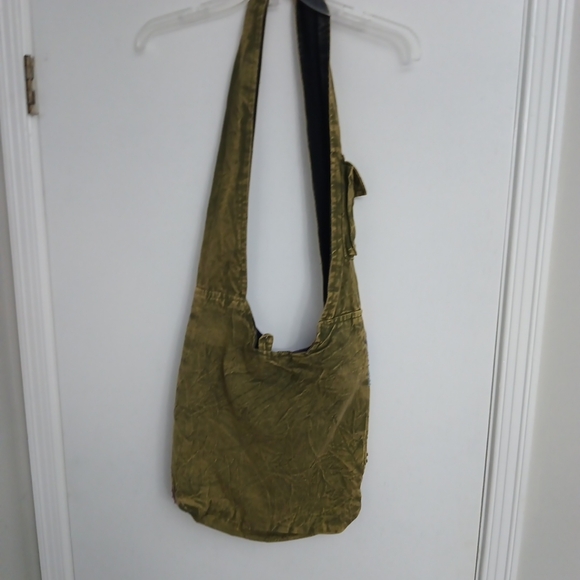 Olive Green Embroidered Crossbody Bag with Floral Appliqué - Picture 8 of 10